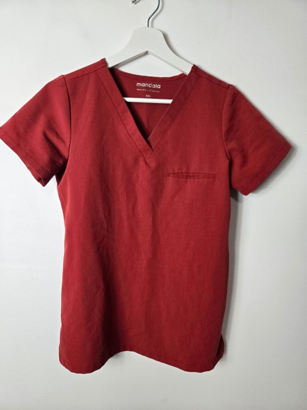 Mandala Women's Size XXS One Pocket Scrub Top Cardinal Red Stretchy
